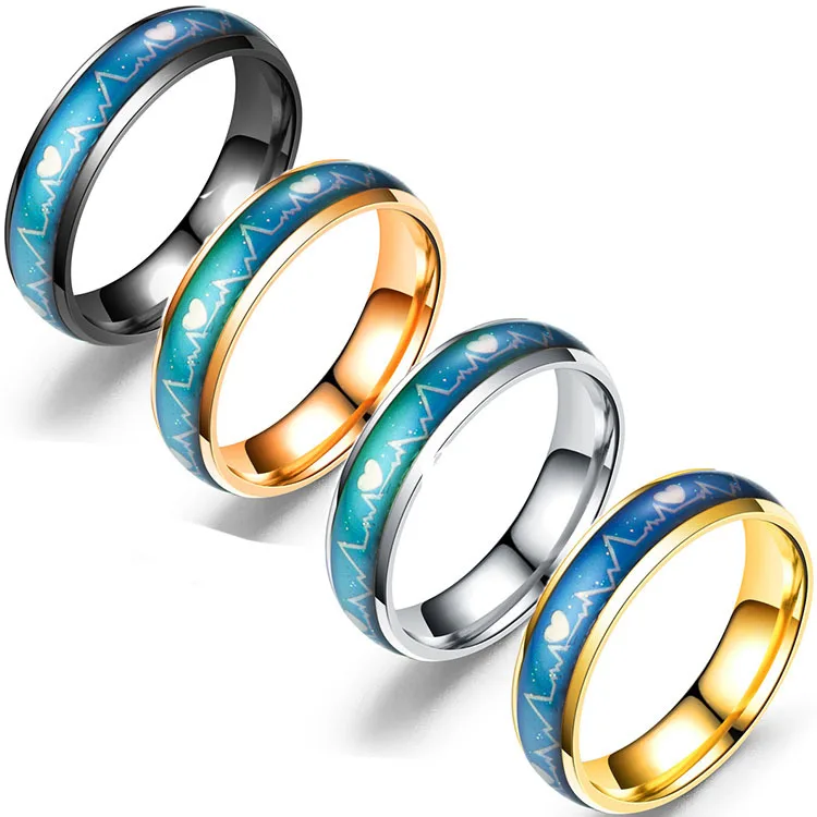 

Fashion Titanium Mood Rings Temperature Emotion Feeling Engagement Rings Women Men Promise Rings For Couples Jewelry, 5 colors available
