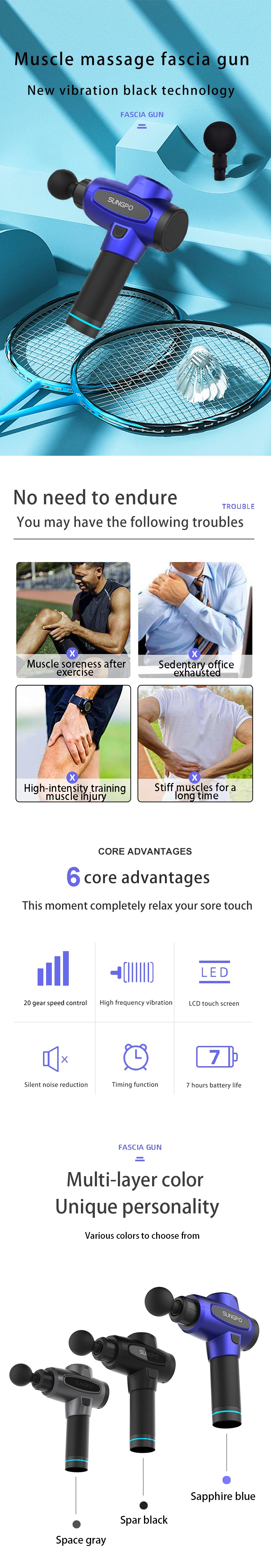 Multifunctional fitness sports massager wireless body relax muscle massage gun