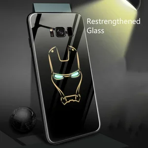 Light marvel glow-in-the-dark glass silicone iron man luminous superhero phone case for Samsung 10 Plus