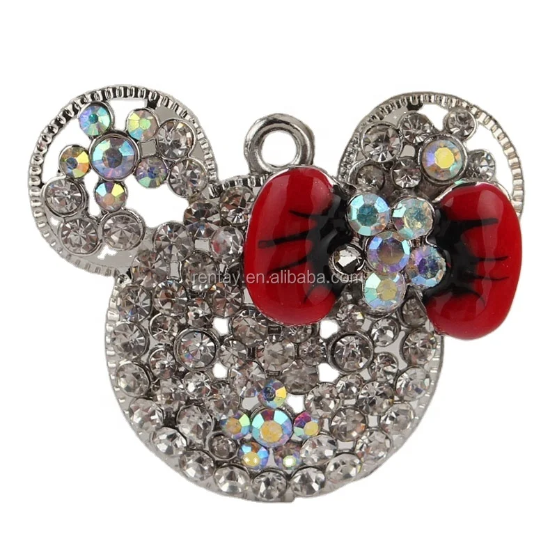 

Wholesale Metal Alloy Silver Color Crystal Rhinestone Mickey Pendant Designer Charms For Necklace Jewelry, As to the picture