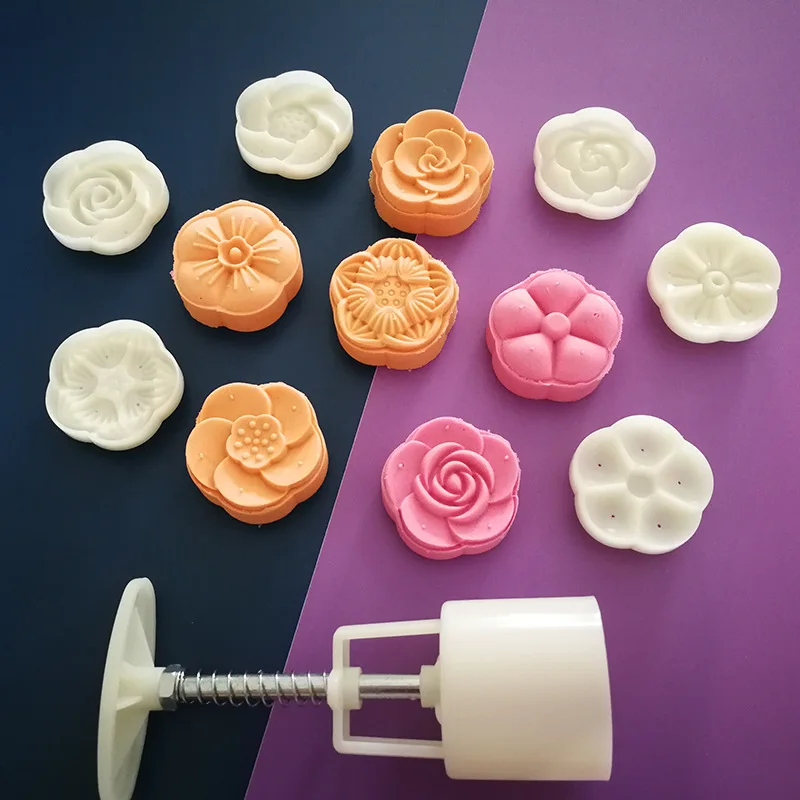 

Mid Autumn Festival Mooncake Mold Set 50g Mooncake Press Flower Moon Cake Mold with 6Pcs Stamps, White