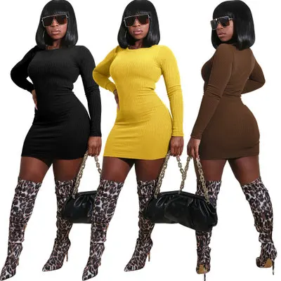 

B35275A 2020 Winter fashion lady sexy pure color slim fit bandage dress, Shown