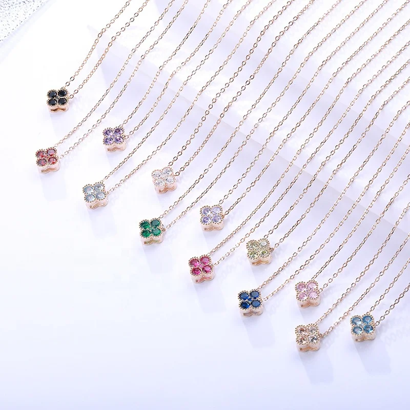 

INS Birthstone Jewelry S925 Sterling Silver Zircon Necklace Colorful Birthstone Crystal Pendant Necklace for Women