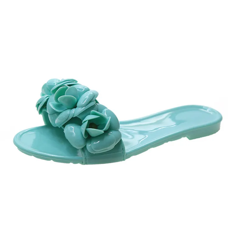 

2021 new female ladies anti slip comfortable pvc jelly slippers sandals shoes with flowers flat comfort for beach casual women