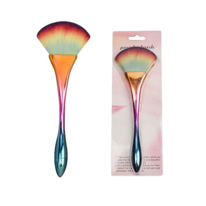 

Professional rainbow fan-shaped single makeup brush with thin waist handle colorful brush loose powder fan blush brush