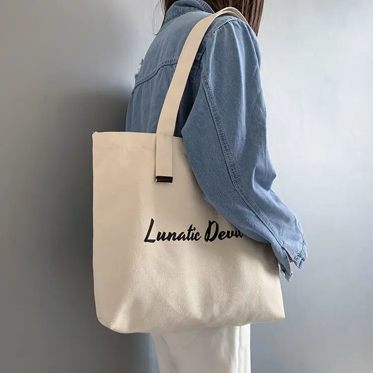 

Custom Canvas Letter Shopping Bag Simple Supermarket Promotion Tote Bag Shopping Bag With Logo