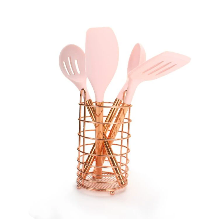 

5pcs Silicone Kitchen Utensils Set with Copper Coated Stainless Steel Handle, Any color or according to your request