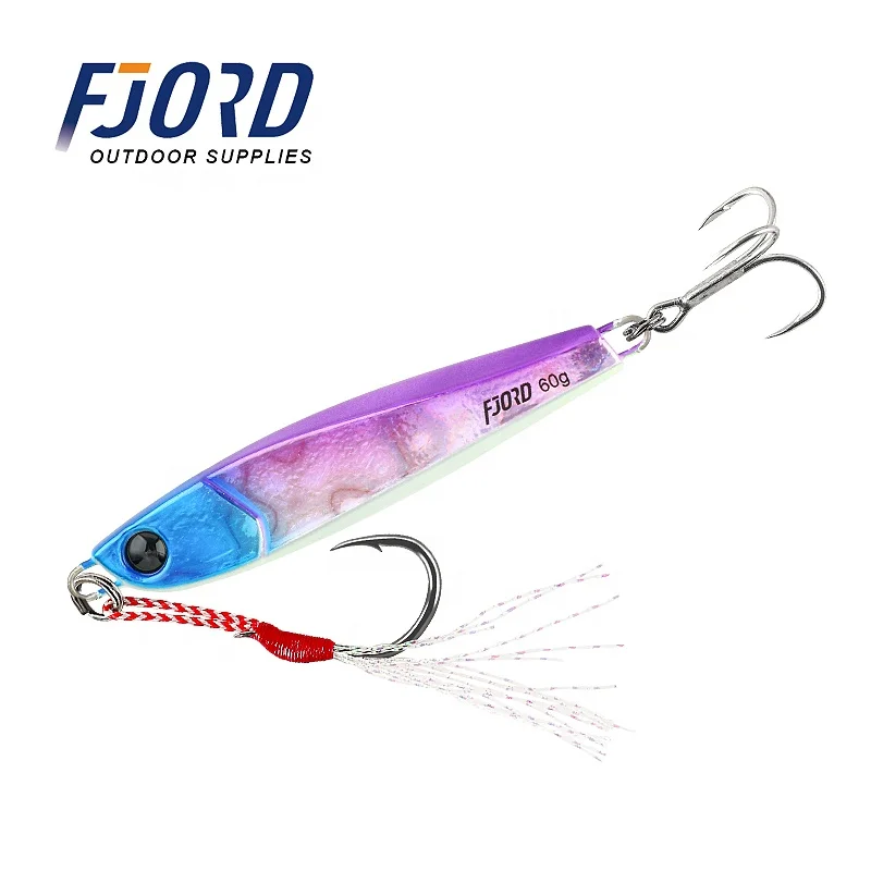 

FJORD Hot sale 30g 40g 60g glow jigs lead metal fishing lures saltwater jigs with hooks