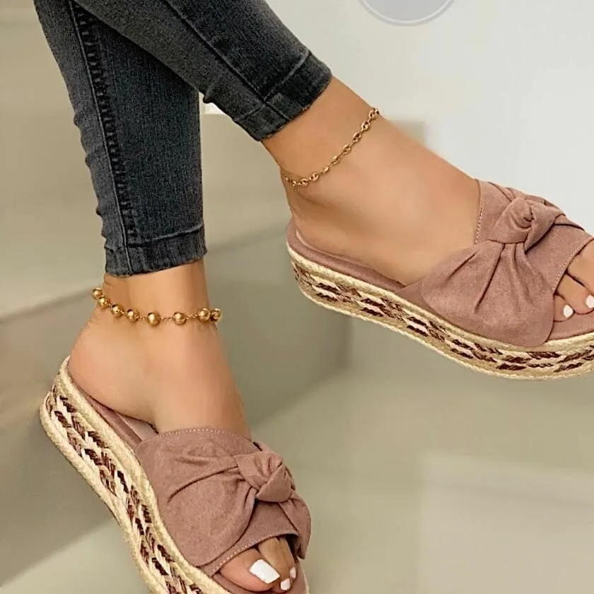 

Summer fashion hemp rope to compile bow decoration women platform sandals, Black,pink,brown