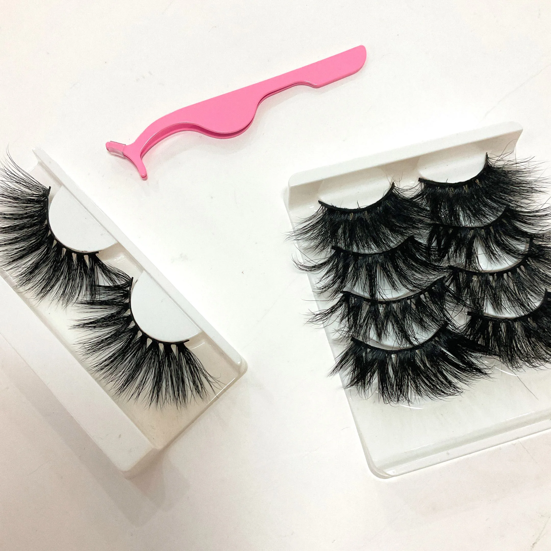 

100% siberian 3d 5d mink super fluffy mink eyelashes 25mm extra long lashes with custom packaging box, Black