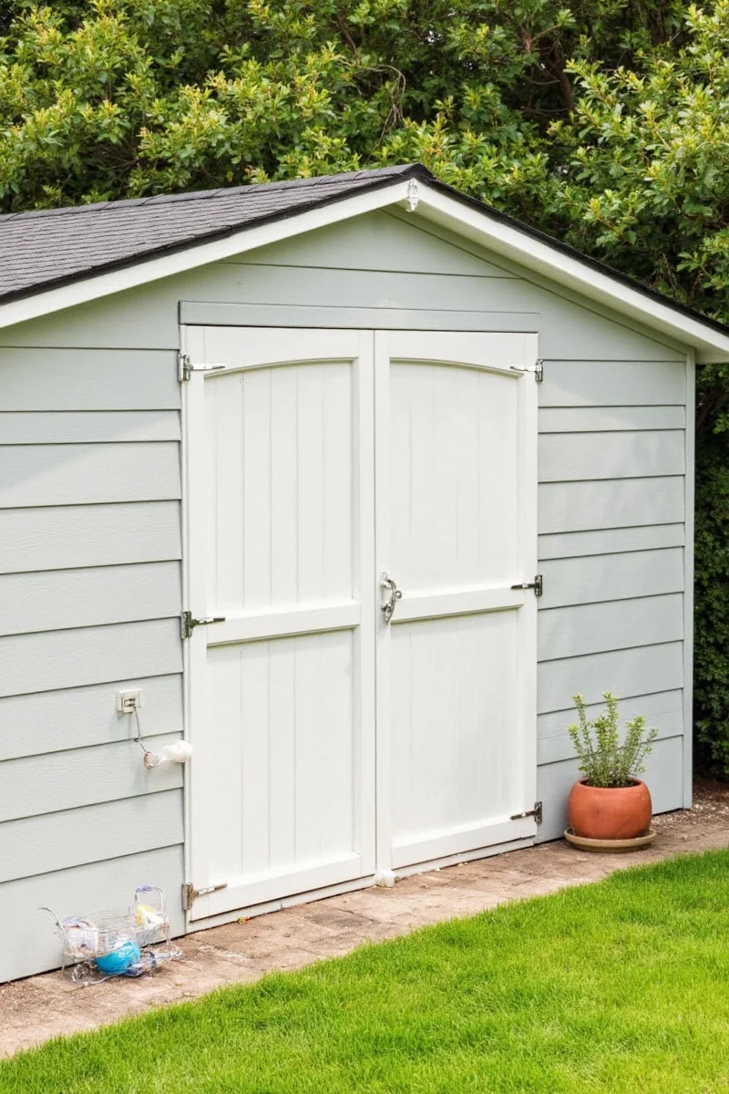 DIY workshop garden shed with tools and shelves