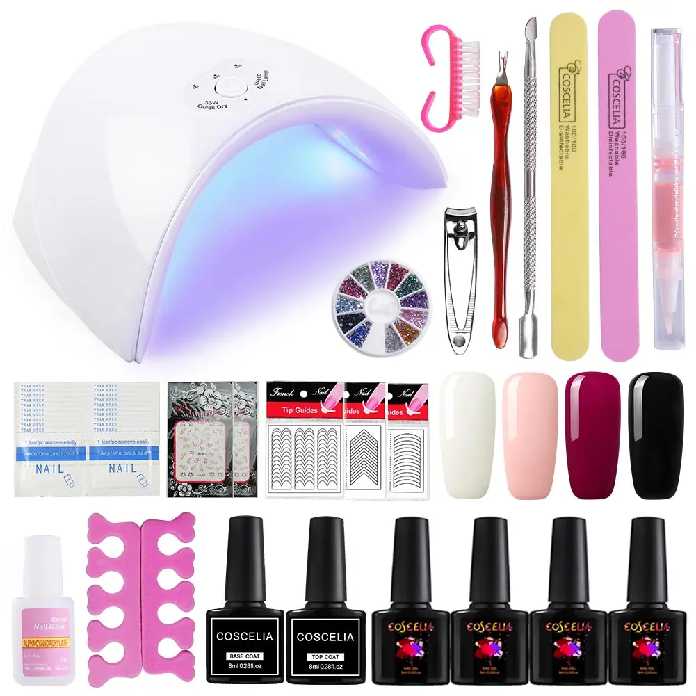 

COSCELIA 2021 Professional Best Gel Nail Kit for Manicure Gel Polish Nail Lamp and Tools at Home UV Gel, 4 colors