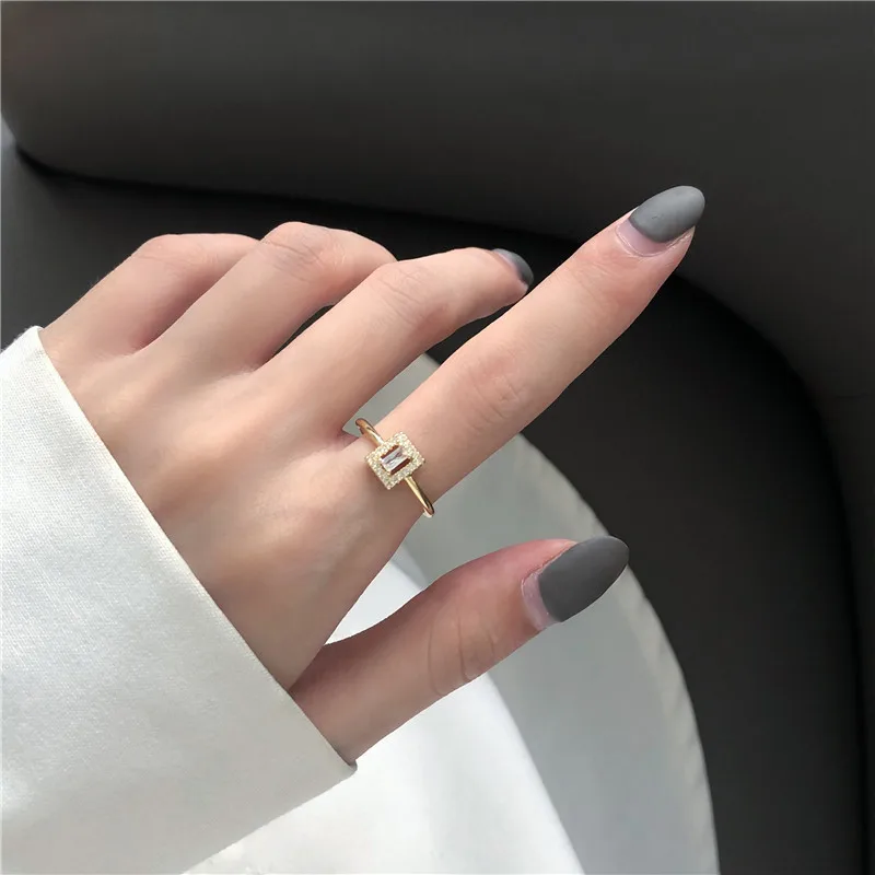 

JUHU 2020 Niche design Baroque style diamond accessories geometric fashion popular adjustable ring, Gold