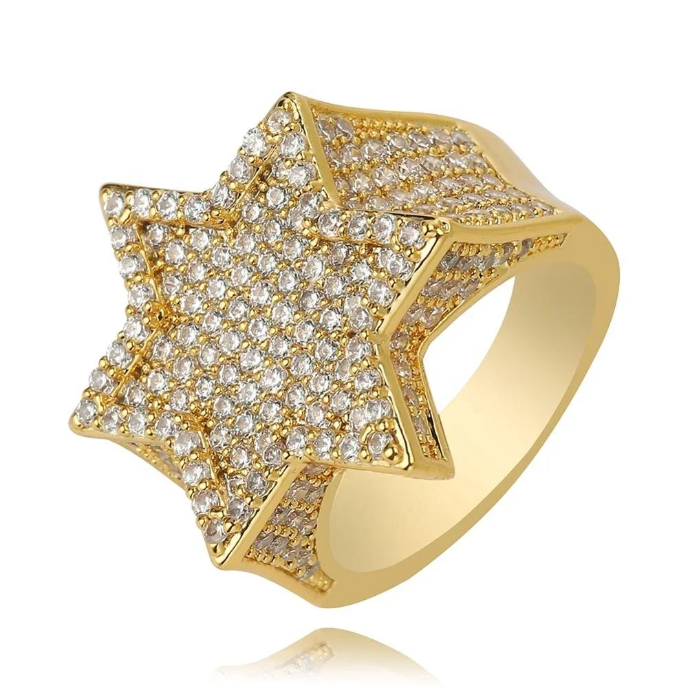 

New Hexagon Bling Ring Iced Out Rings For Men/Women Micro Paved Gold Silver Color Finish Cubic Zircon Charm Hip-Hop rock Jewelry