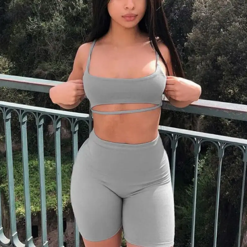 

Hot Selling Summer Short Camisole Joggers Set Women Two Piece Fitness Yoga Set Gym Wear, As picture