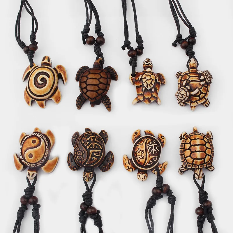 

8Pcs Mixed Yak Bone Cute Tortoise Hawaii Tribal Surfer Sea Turtles Charms Pendant Necklace Gifts For Men Women's