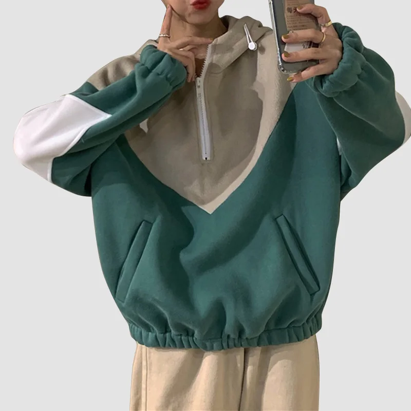 

Wholesale color block hoodies Women Long Sleeve Streetwear