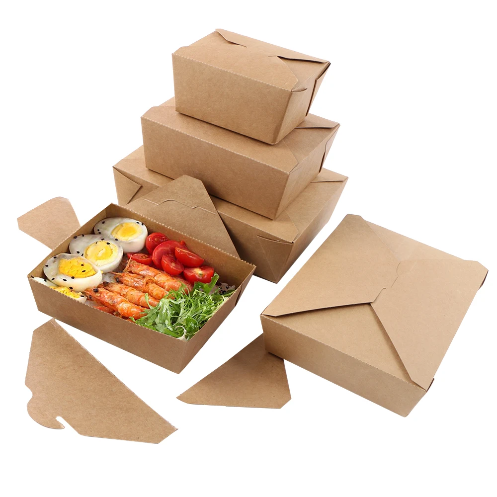 

factory wholesale disposable rectangle kraft paper lunch food salad box takeaway packaging