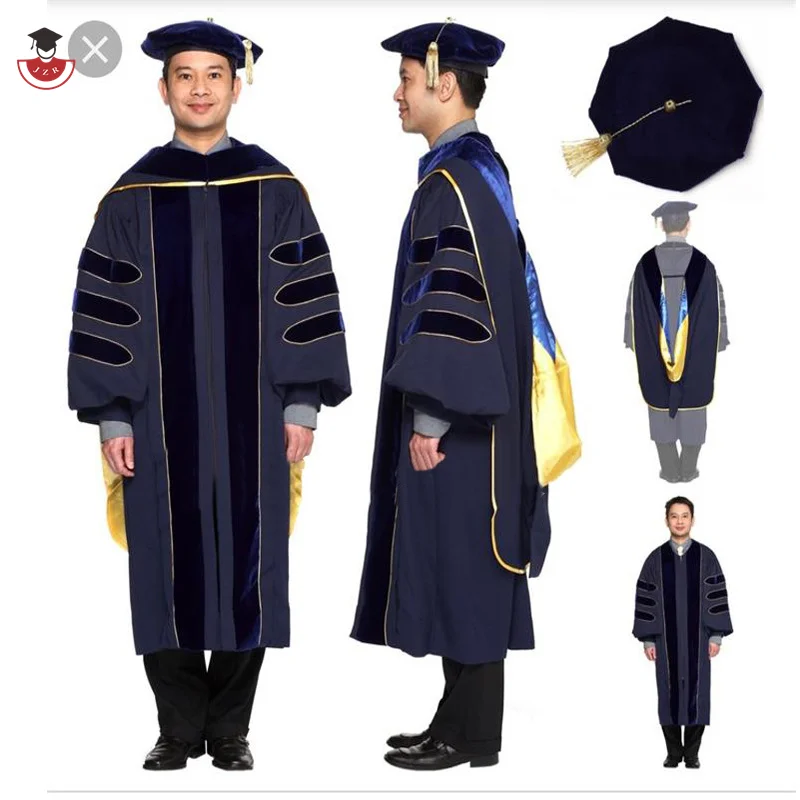 

USA professional Customized university regalia academic phd doctoral graduation gown wholesale graduation gowns, Black,red,yellow,blue,green,pink and customized