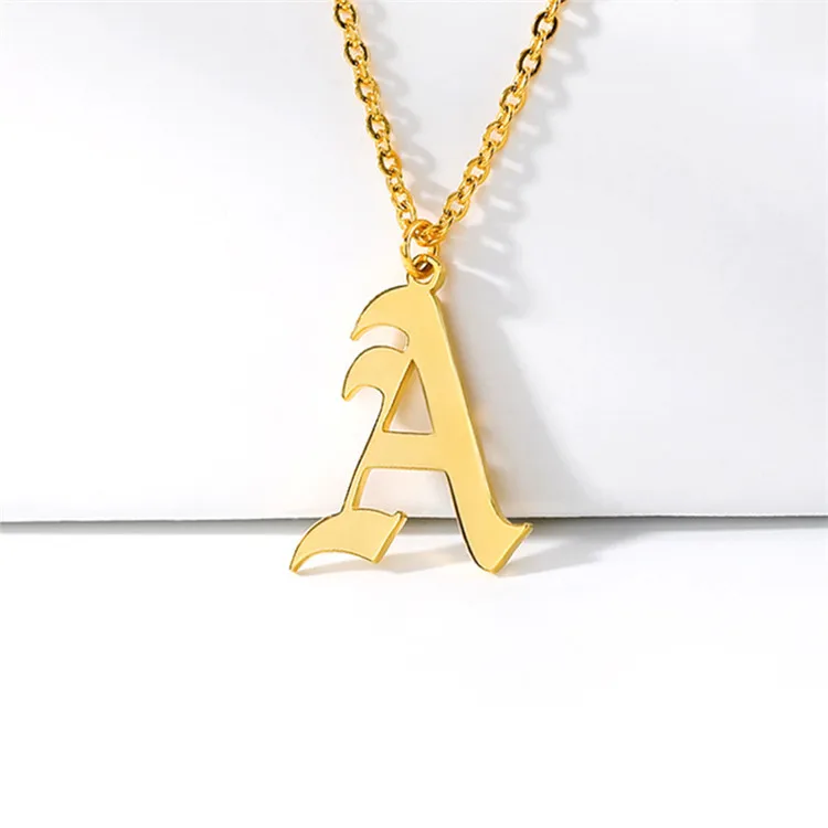 

The new AZ ancient English letter ladies initial necklace gold silver plated stainless steel pendant necklace, Picture shows