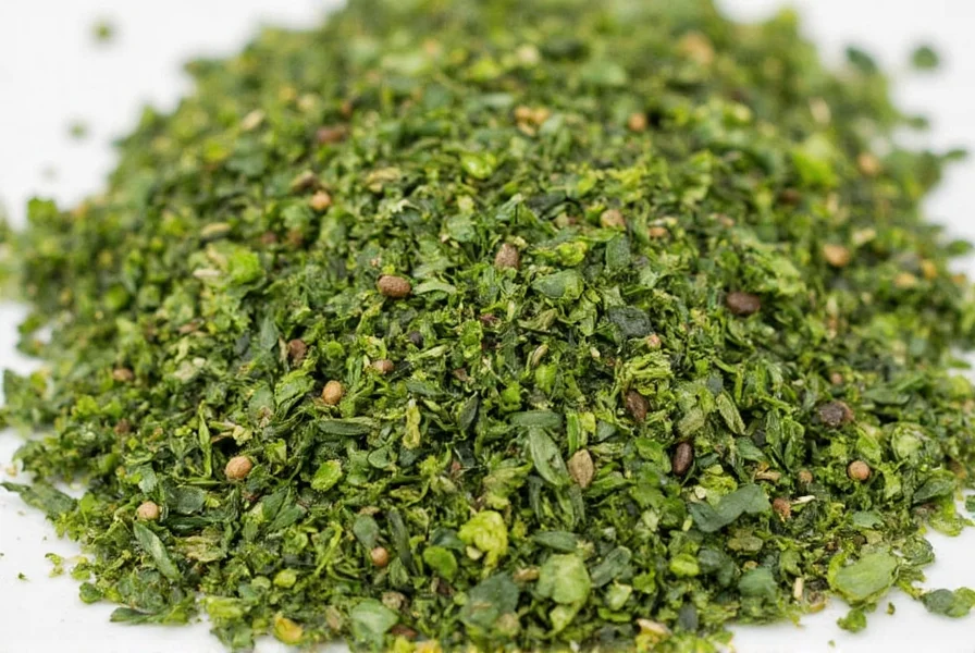 Bowl of dried parsley on wooden table