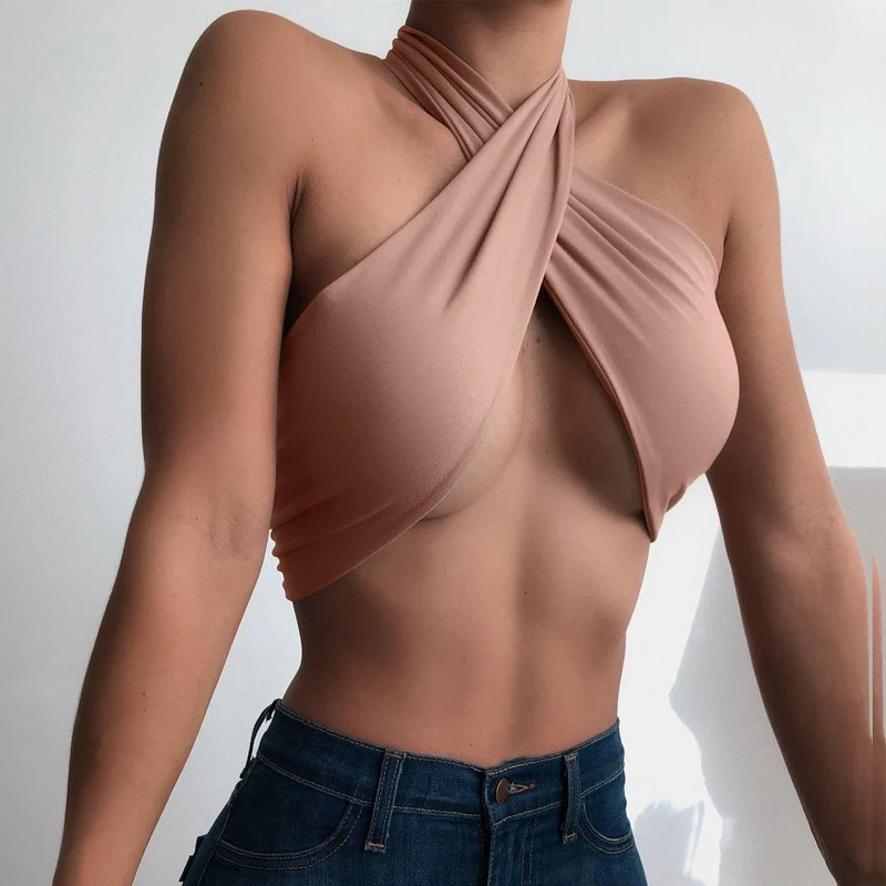 

Lygens Halter Sleeveless Tie Up Bandage Stretchy Tanks 2021 Spring Summer Female Stylish Crop Top Streetwear Clothing