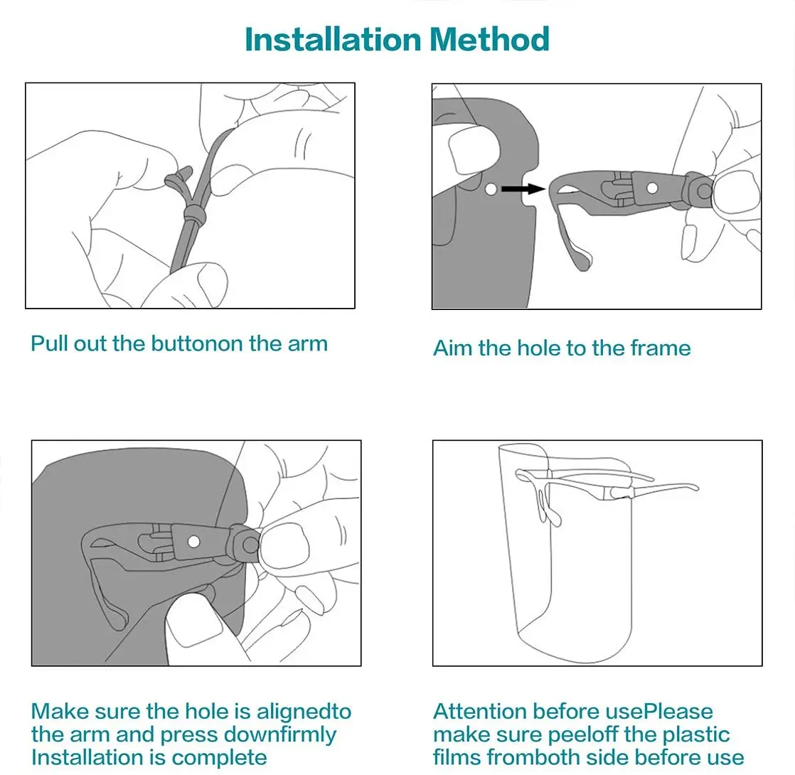 
Transparent Protective adult Safety Visor Face Facial Weat Glasses Clear Shield Face shield with Glasses Frame 