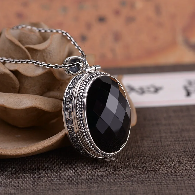 

925 Silver Retro Thai Silver Craft Pendant Wholesale Cut Agate Openable Box Pendant Natural Fine Jewelry Pendant Women