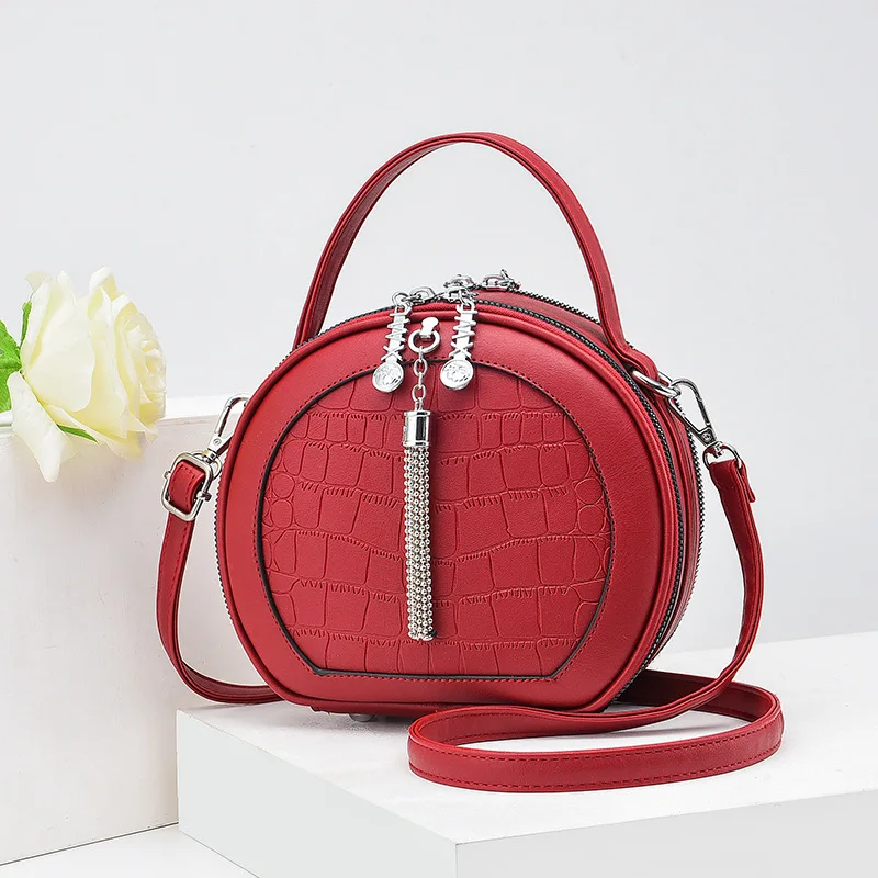 

2021 New Fashion Women PU leather korean tassel small round bag