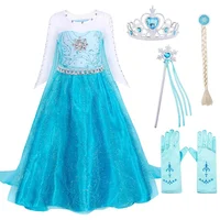 

Movie Frozen2 Elsa Anna Girls Princess Cosplay Dress costume frozen with crown magic wand glove