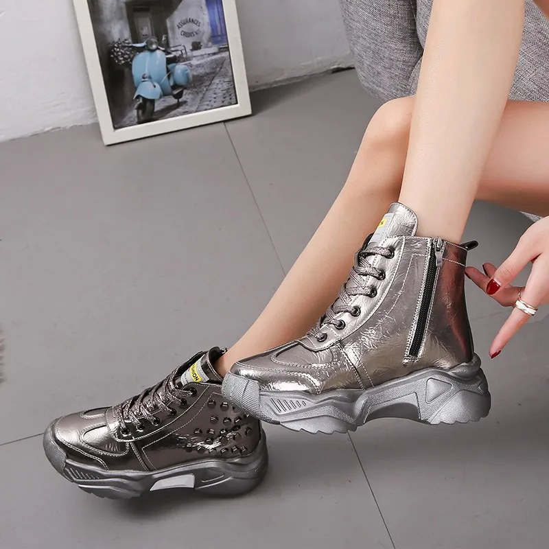 

Boots Women Wedge Shoes 2020 New Autumn Women Ankle Boots Platform Ladies Booties Solid Female Women's Casual Shoes, Black,silver,red