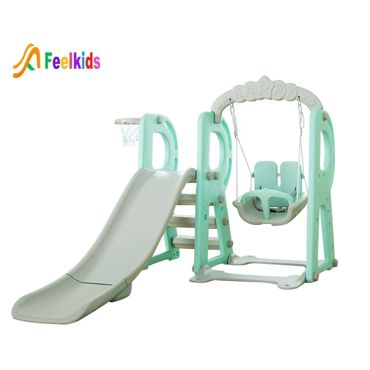 

3 in 1 kids Plastic Indoor Swing And Slide play Set with basketball frame playground toy&furniture for baby, Green,white,pink