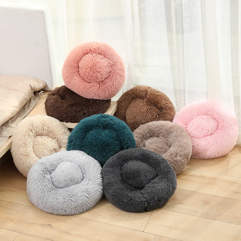 

Wholesale new product calming relax round warm winter soft cuddler donut pet bed for cat dog