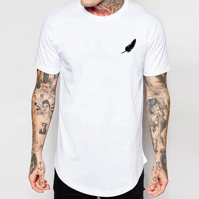 Hip Hop Muscle Fit Curved Hem white Cotton Custom Printing logo men T shirt