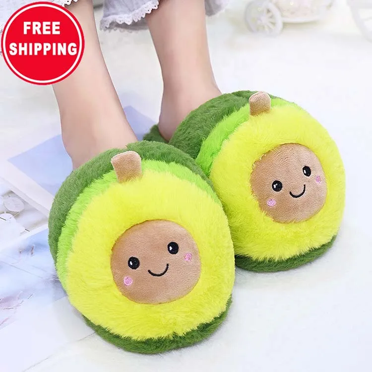 

Kawaii Funny Plush Avocado Slippers Fruit Toys Cute Warm Winter Adult Shoes Doll Women Household Avocado Slippers, Light brown, dark brown, white pink purple