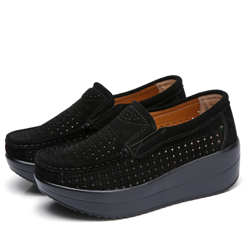 women flat platform loafers shoes suede leather casual Wedges shoes slip on flats Moccasin shoes ladies
