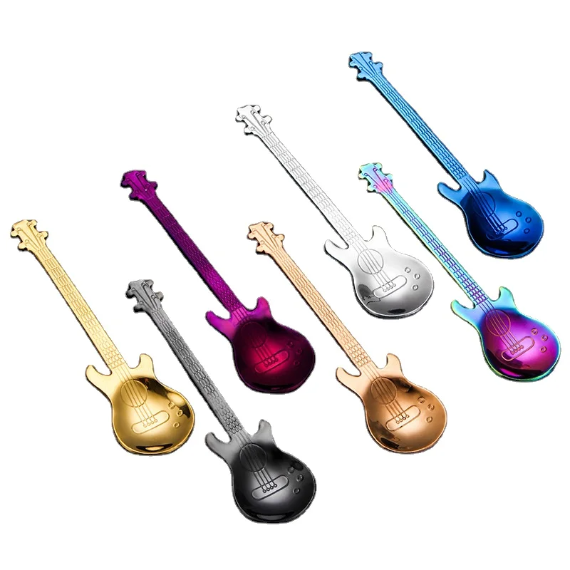 

Food Grade Colorful Creative Guitar Shaped Tea Spoon Stainless Steel Coffee Spoon, Silver/gold/rose gold/black/rainbow/blue/purple
