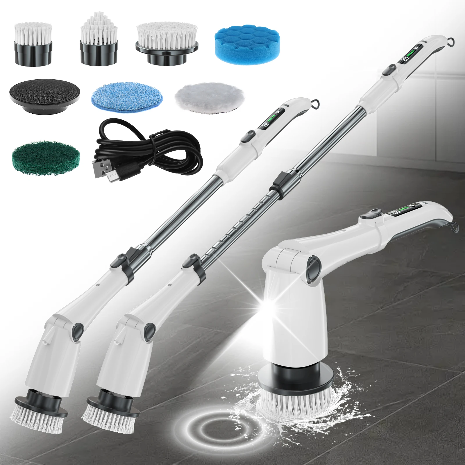 Electric Cordless Cleaning BrushTub and Floor Tile 360 Power Scrubber Dual Speed with Long Handle for for Bathroom Kitchen Car