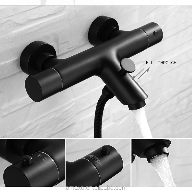 Wall Mounted Bathroom Thermostatic Shower Mixer Black Style Buy High Quality Thermostatic 