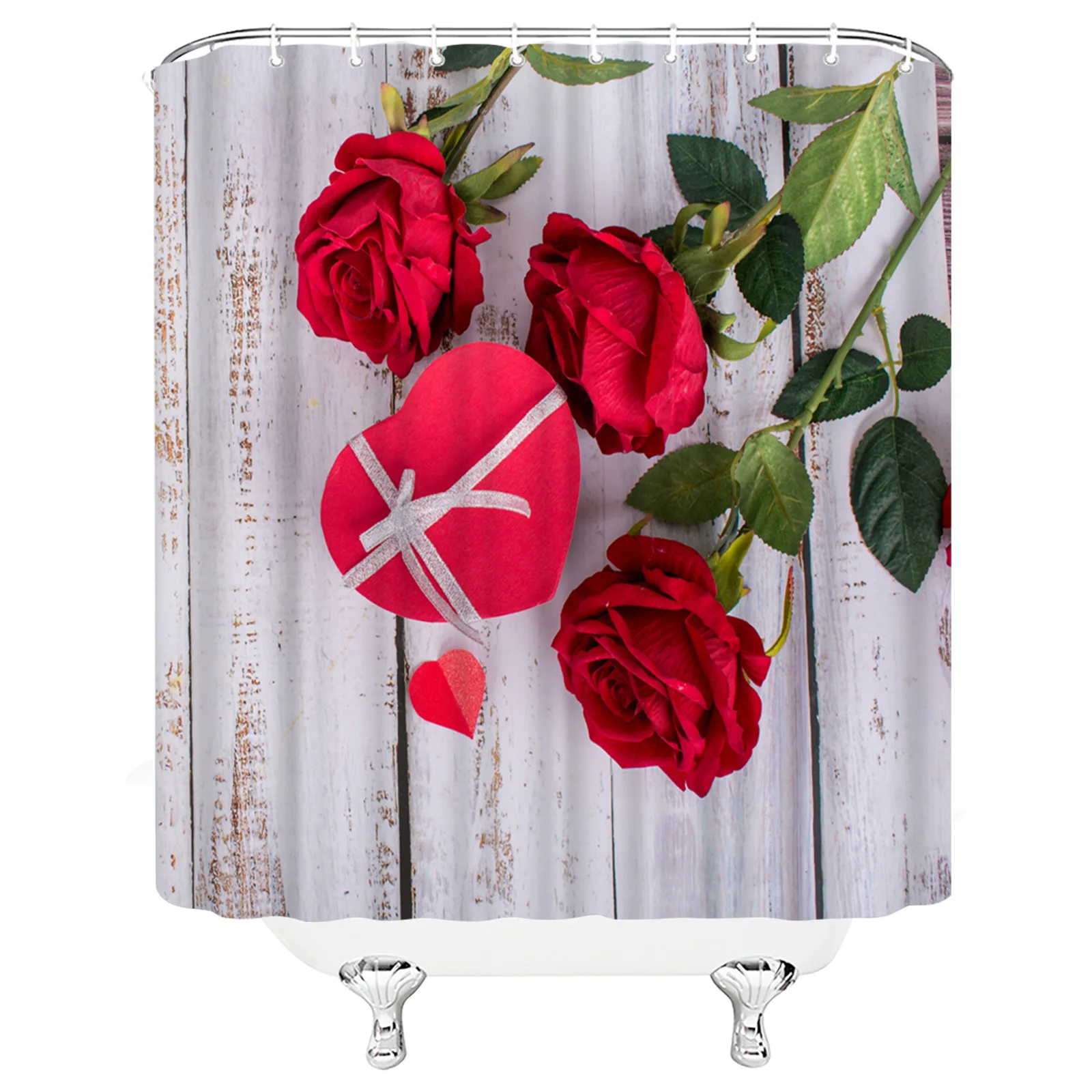 

Wholesale Beauty Red Rose Floral Flower Water Proof Polyester Washroom Bathroom Bath Shower Curtain With Hook, Customized color