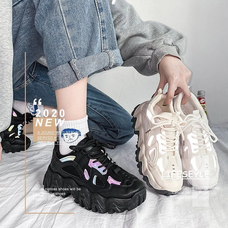 

Women's Vulcanize Shoes Mesh Breathable Platform Sneakers 2021 Fashion Women Chunky Shoes Ladies Trainers Footwear