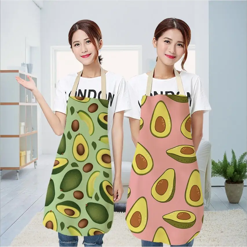 

Women Baking Waist Bib Cotton Linen Aprons Avocado 2021 Printed Kitchen Home Cooking Brief Sleeveless Pinafore