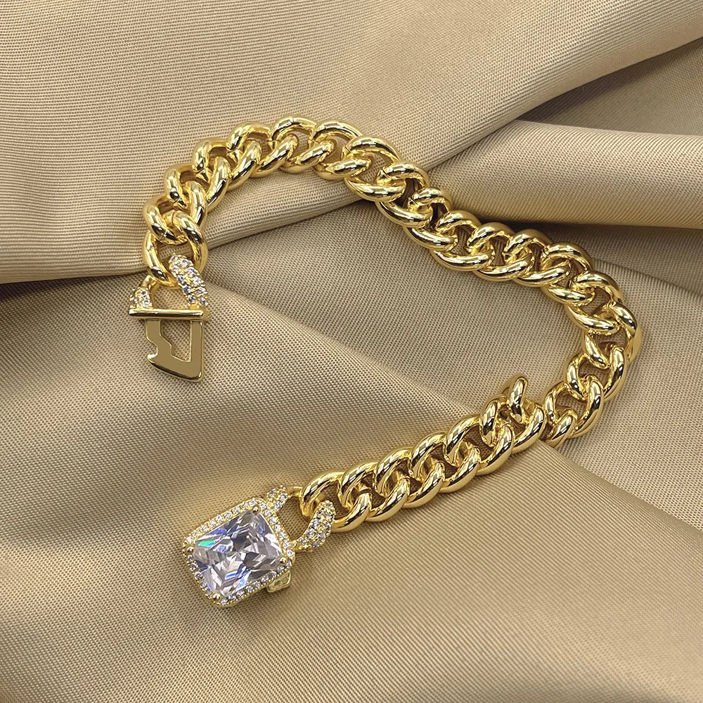 

Luxury Gold Cuban Link Chain Bracelet Gold Plated Punk Style Chunky Charm Bracelets For Women