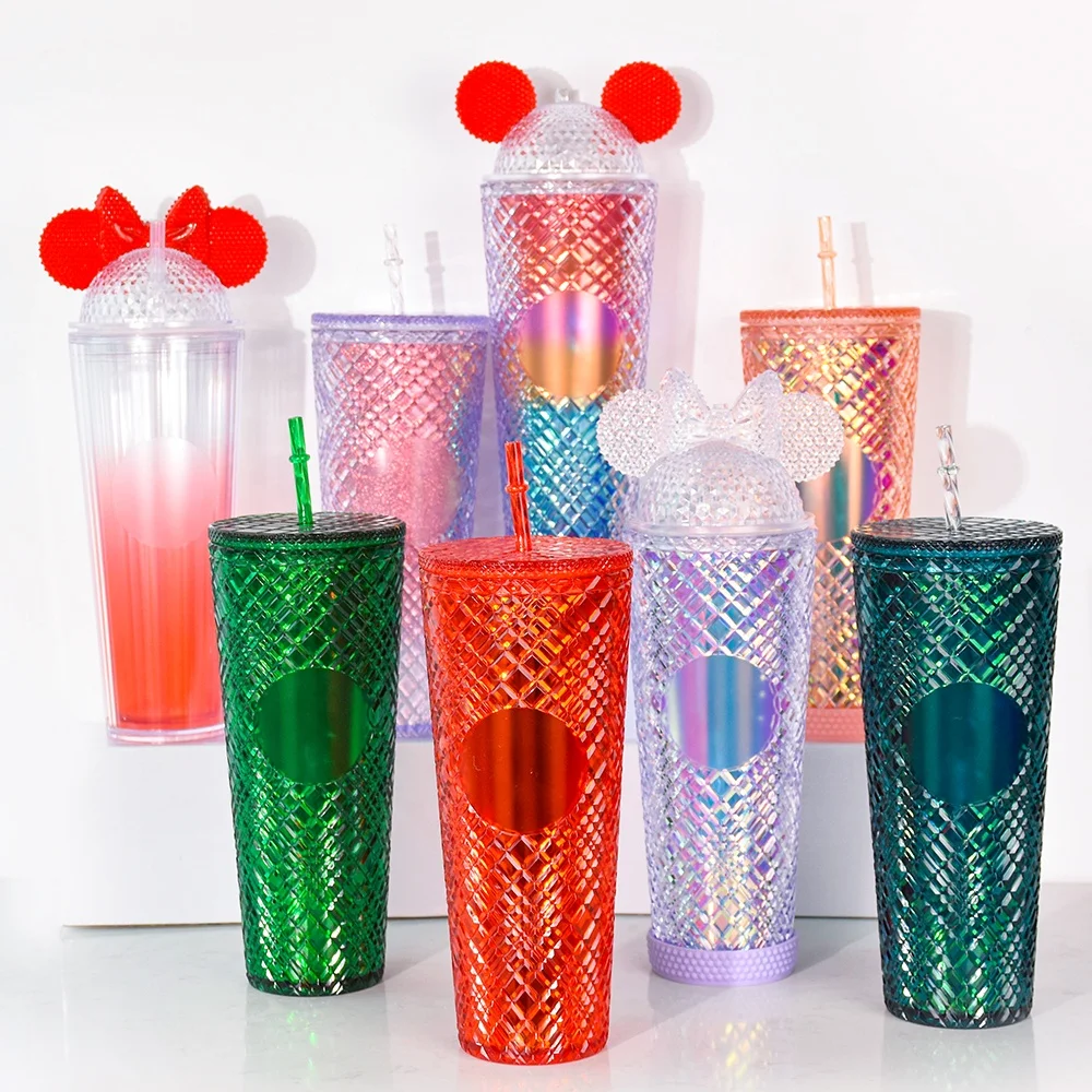 

Wholesale Double Wall Matte Plastic Studded Tumbler Grid Collection Cup With Lid Straw Protected By Patent, Customized color