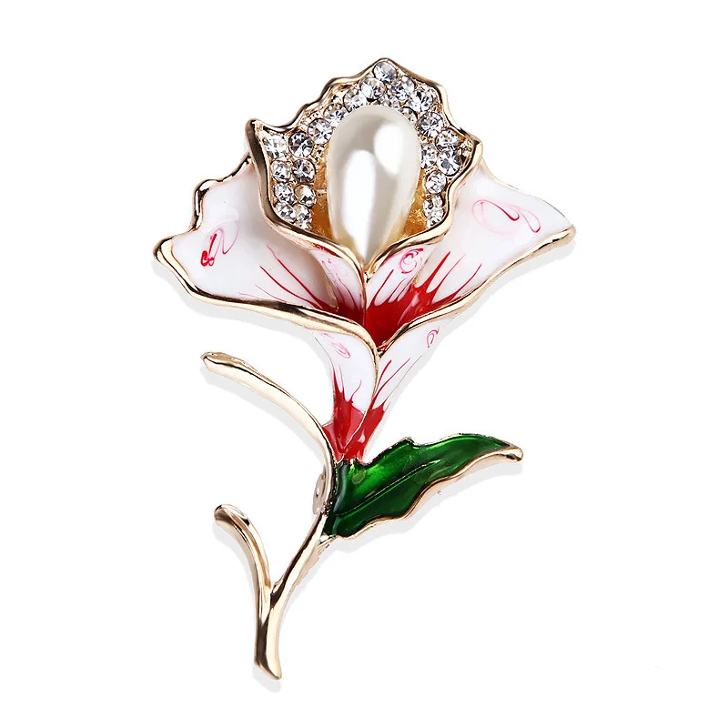 

Vintage dripping oil enamel alloy Pearl Rose Flower Brooch female plant pin factory custom wholesale