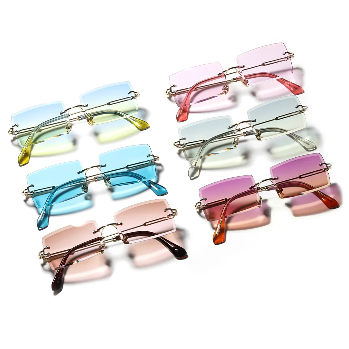 

HBK 2021 Fashion Retro Vintage Men Women Tinted New Colours Small Rectangle Rimless Sunglasses