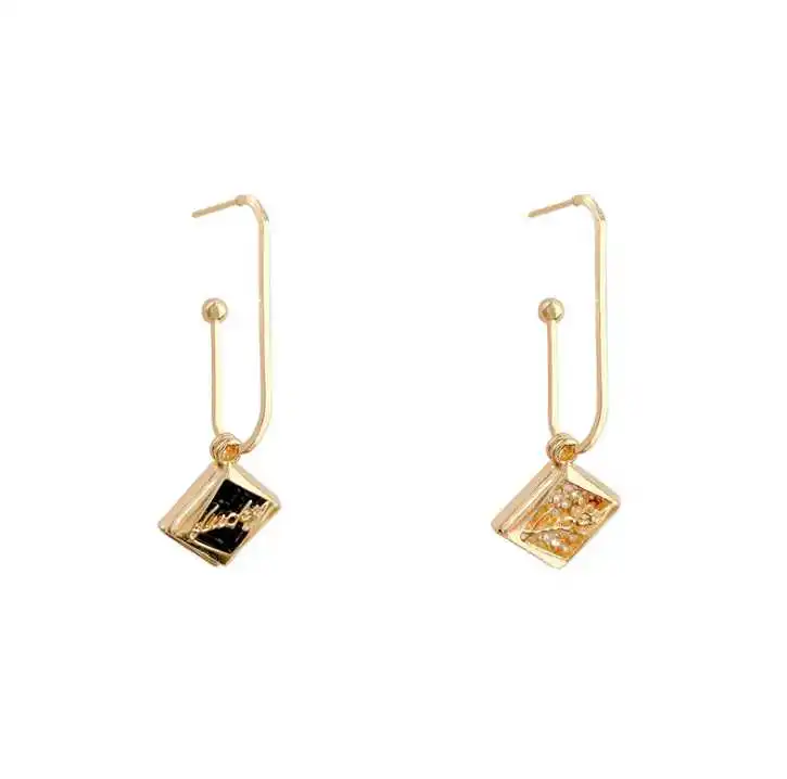 

New fashion diamond letter earrings kpop women trend asymmetric geometric earrings in unique wholesale jewelry