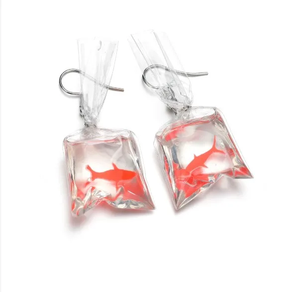 

Kawaii Cartoon Resin Goldfish Imitation Water Bag Shape Charms Earrings Funny Cute Water Pouch Handmade Jewelry DIY, Picture shows