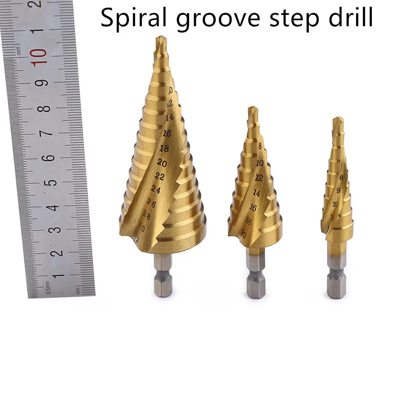 3PCS HSS Steel Straight Groove Step Drill Bit Set Cone Cutter Pagoda Coated Hole 