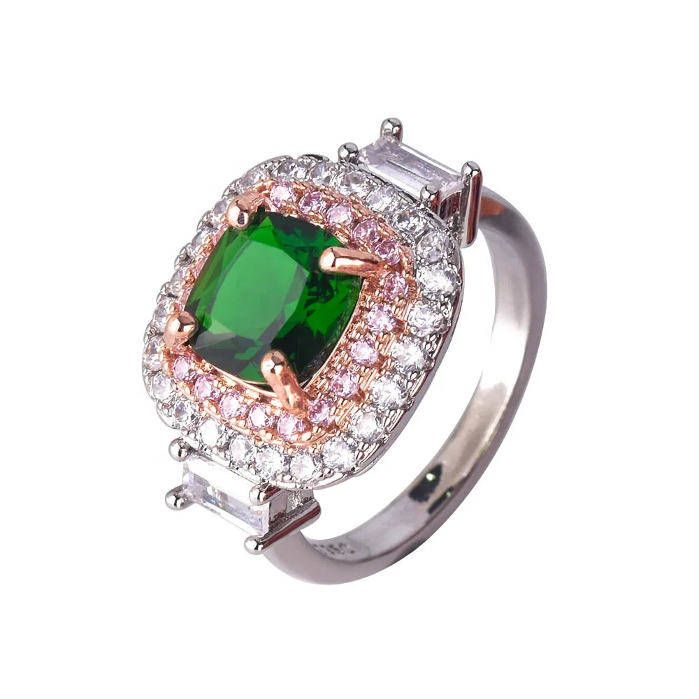 

Luxury Unique Square Rings Inlay Green Zircon Two Color Wedding Dainty Jewelry High Grade Party Wear Elegant Ornaments For Women, Picture shows